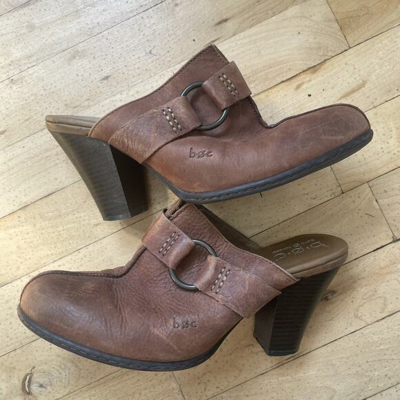 Born‎ Concept B.O.C Donia Brown Leather Heels Buckle Mules Women's Size 10 - Picture 1 of 11